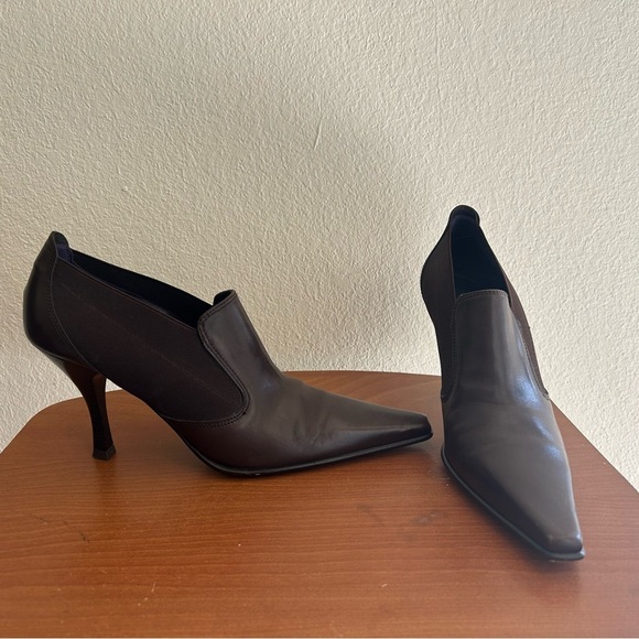 Donald J. Pliner Medea Heel Ankle Boots Brown Black Size 7.5 Leather Fabric Side - Picture 1 of 11